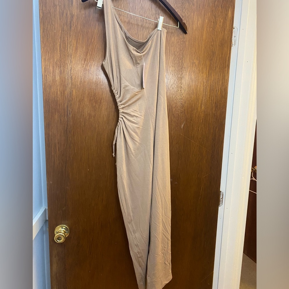 Target brown maxi dress sleeveless one shoulder